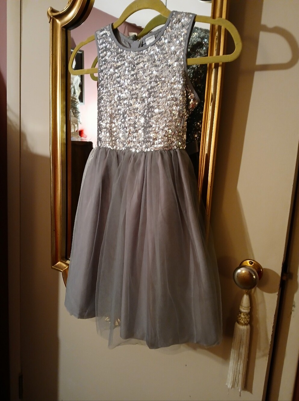 Carter's Silver Sequin Bodice Gray Tulle Dress